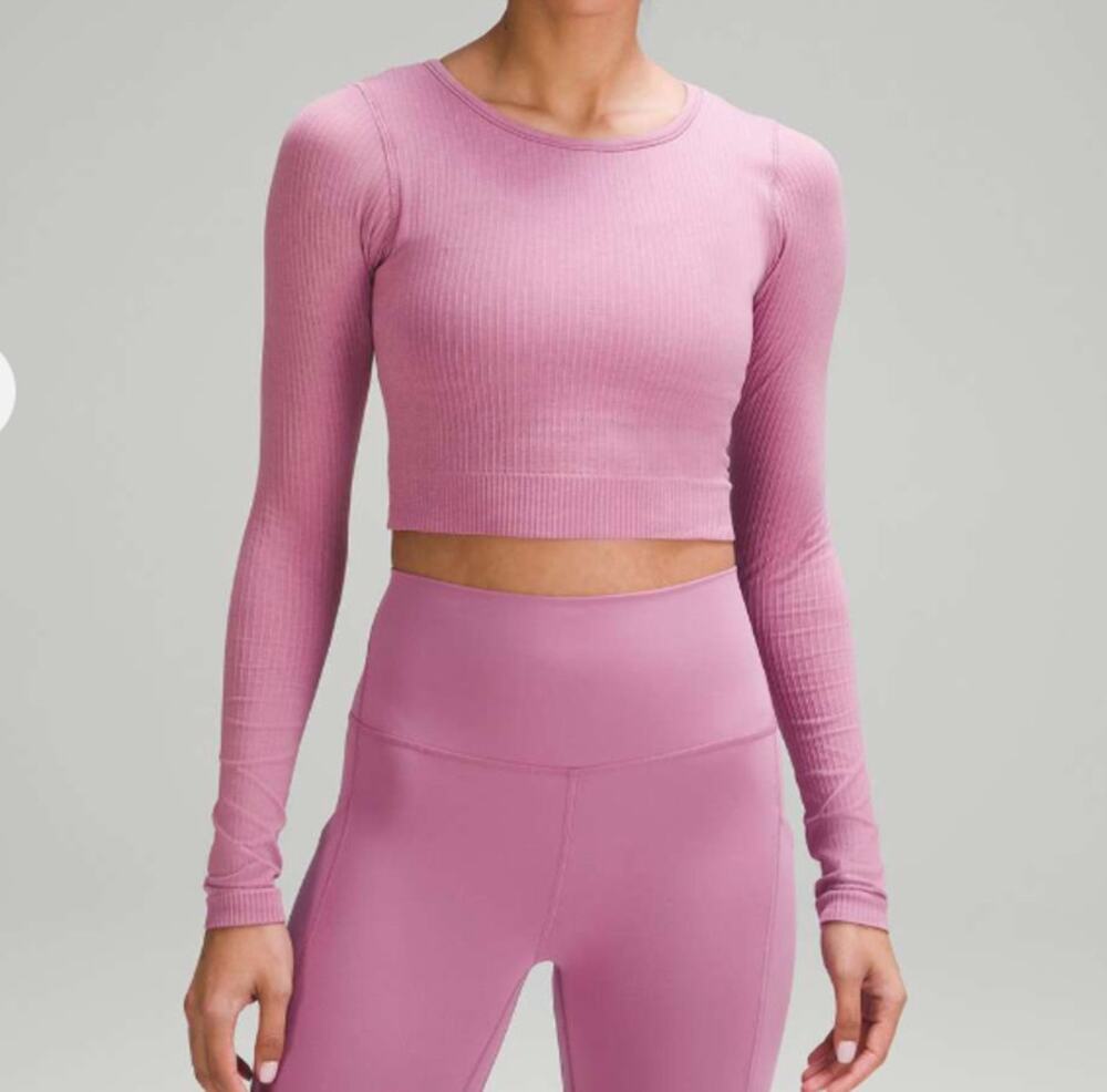 Lululemon Ebb to Street Long Sleeve Cropped Shirt Velvet Dust Purple Pink 10